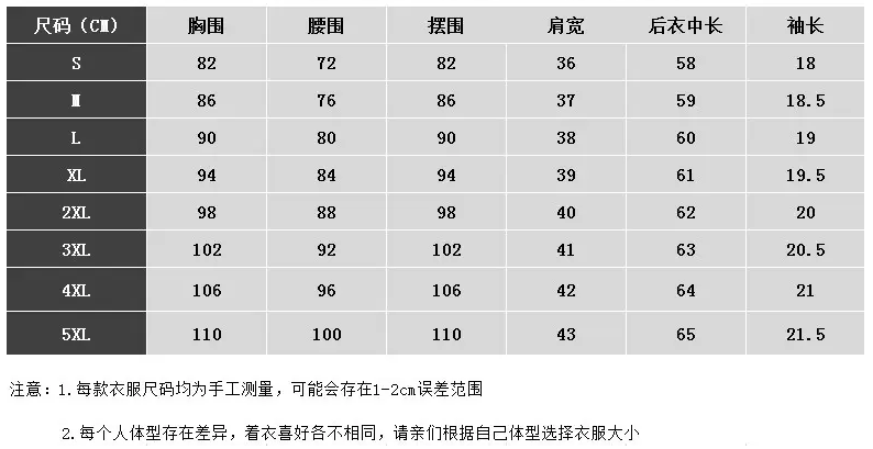 衬衫尺码表